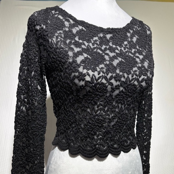Audrey Tops - Audrey semi sheer floral lace crop top womens Whimsigoth romantic black size M